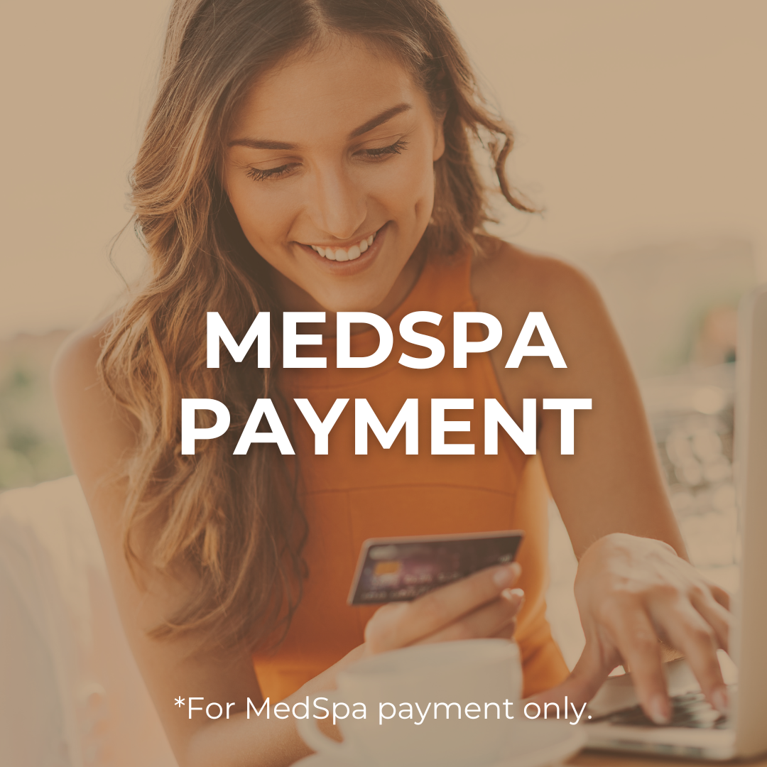 Woman looking at her credit card with the words Medspa Payment on the image